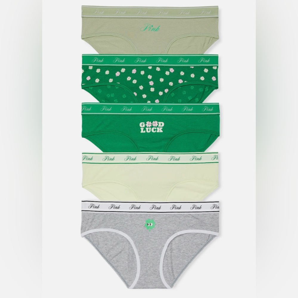 Victoria's Secret PINK 5-Pack Logo Cotton Hiphugger Panties St.Paddy's Pack ☘️